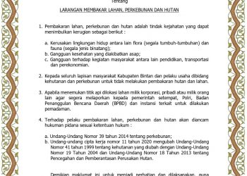 Kapolres Bintan Keluarkan Maklumat Larangan Membakar Hutan dan Lahan.