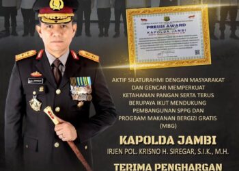 Kapolda Jambi Terima Penghargaan Presisi Award Lemkapi 
