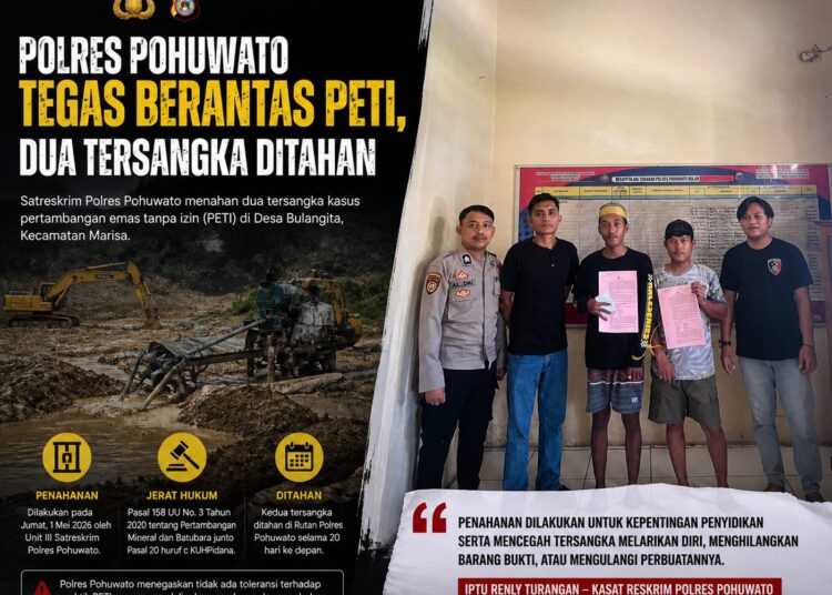 Satreskrim Polres Pohuwato Tahan Dua Tersangka PETI di Bulangita