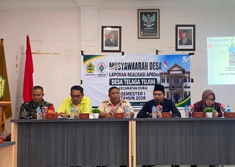 Pemerintah Desa Telaga Tujuh Kecamatan Durai Melaksanakan Kegiatan Musyawarah Desa Laporan Realisasi APBDes Semester 1 Tahun 2026